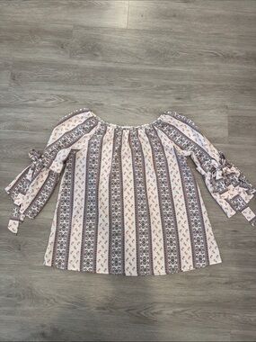 Ember Boho Off-Shoulder Striped Peasant Top in Cream and Brown Sz xl k4